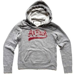 Abercrombie Fitch A&F Y2K Varsity Patch Waffle Knit Hood Heather Fleece Hoodie L